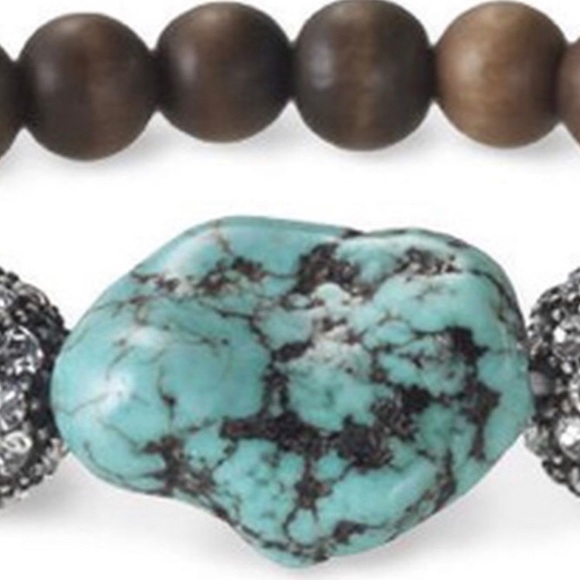 Stella & Dot Bracelet Turquoise, Pave & Wood Beads - Picture 2 of 2